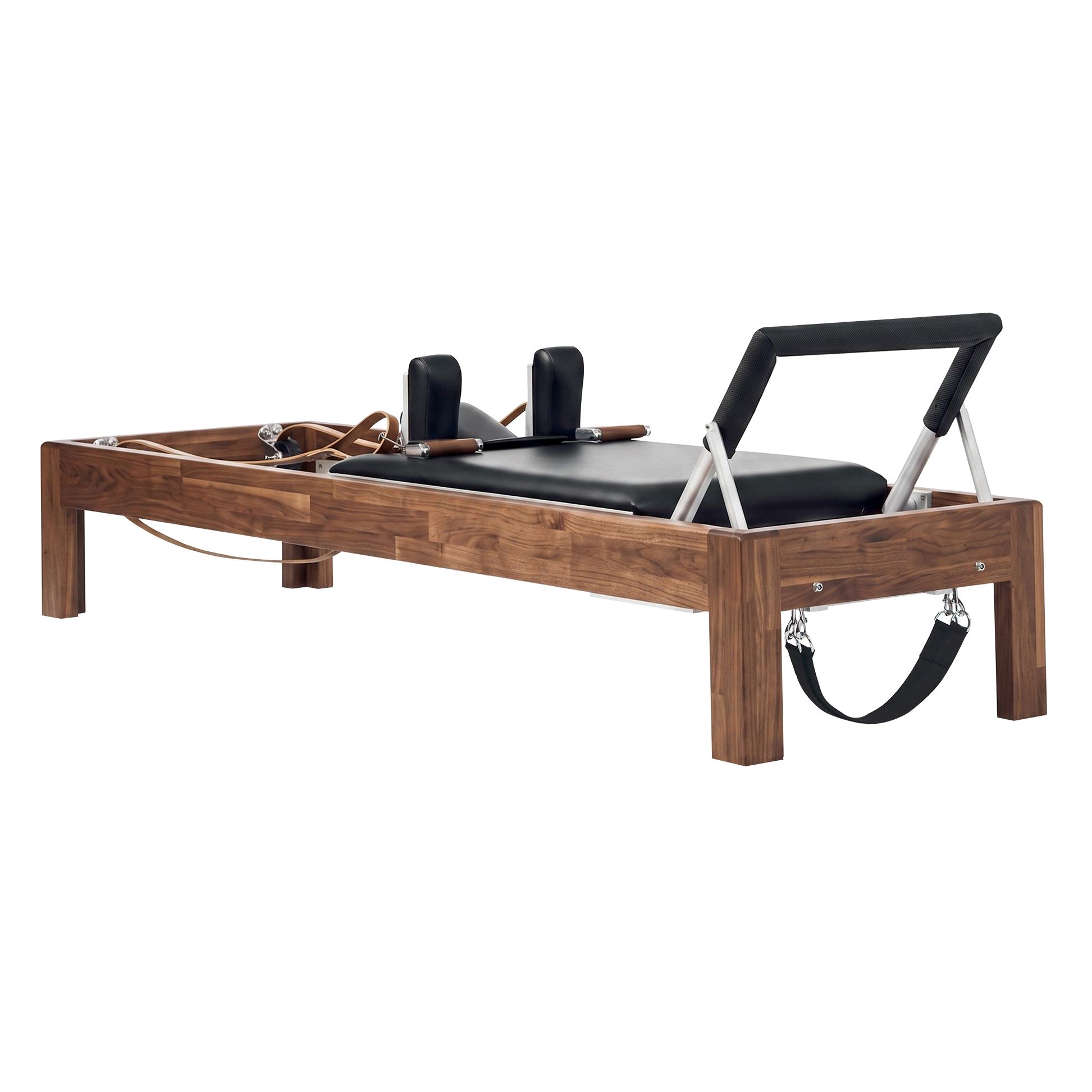 Solid Walnut Reformer, premium boutique pilates studio equipment by Consta Pilates Equipment.