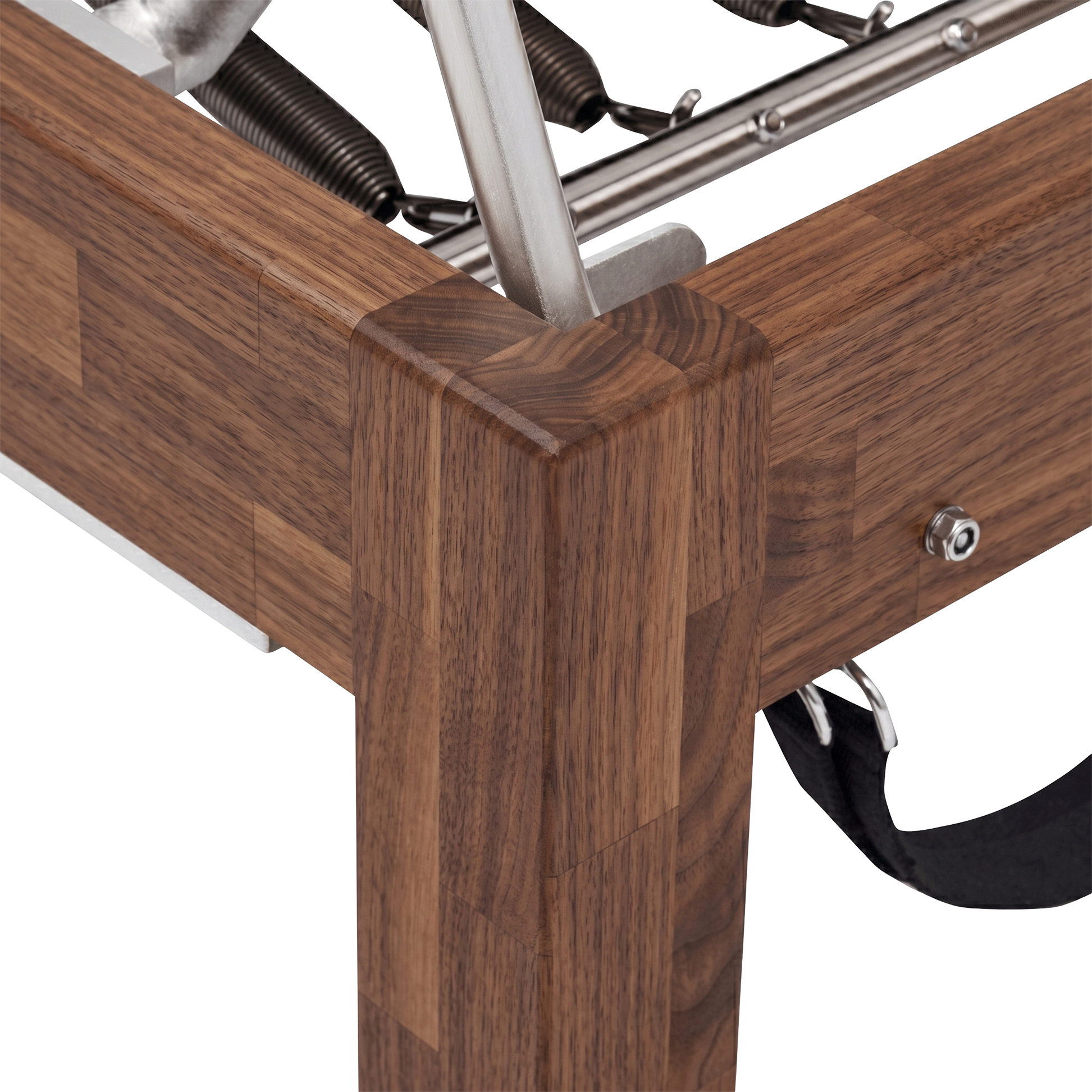 Solid Walnut Reformer, premium boutique pilates studio equipment by Consta Pilates Equipment.